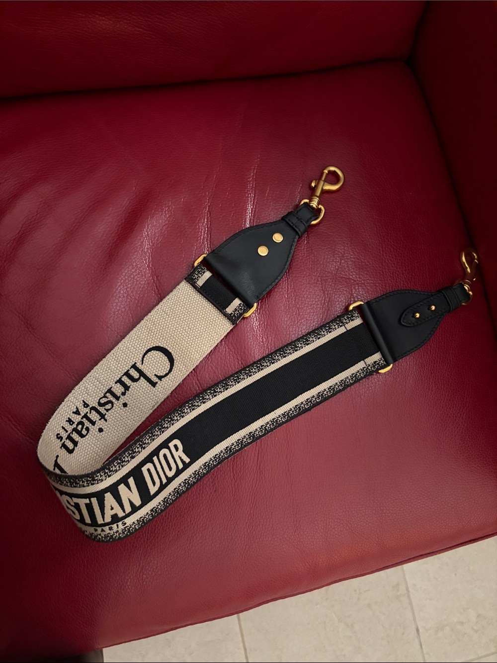 $400 v n mo authentic Dior Beige and Black Woven Logo Strap with Gold Hardware